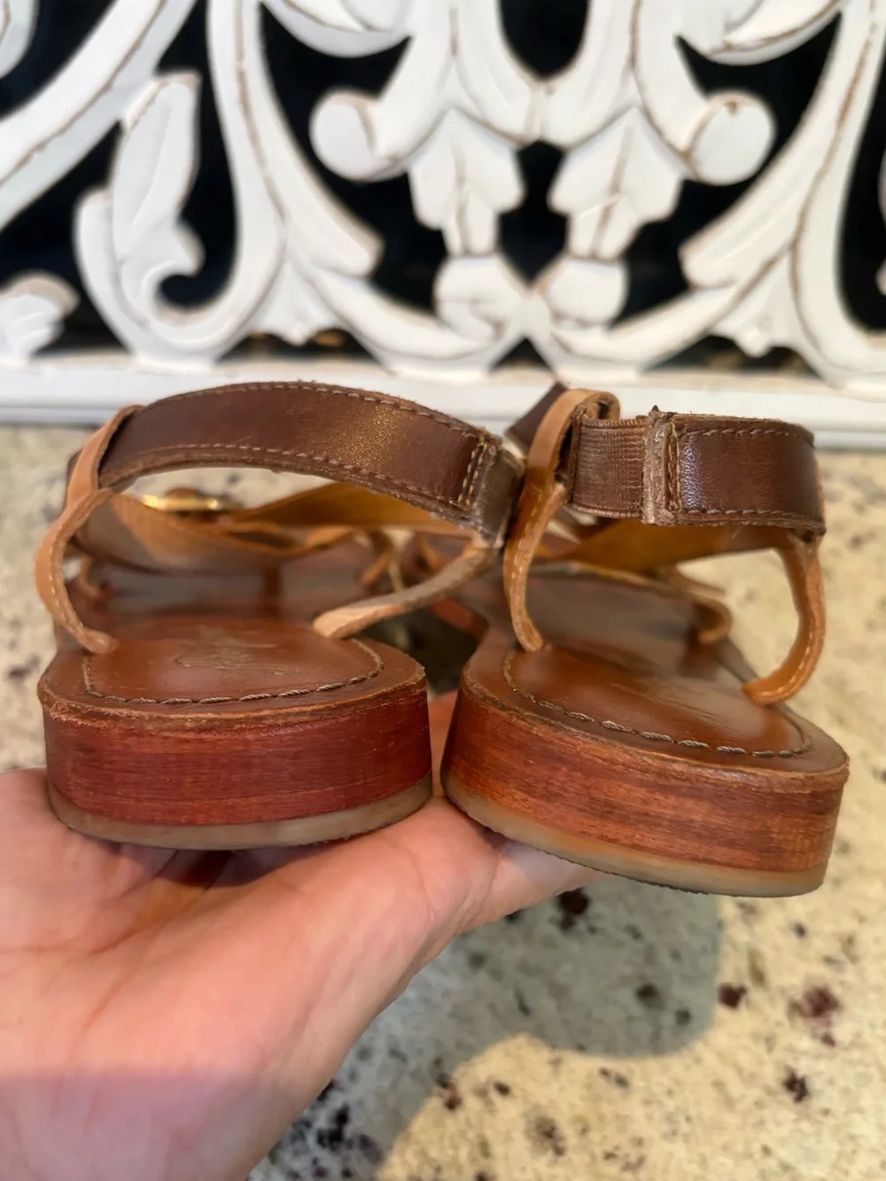 Free People La Risa Two-Tone Leather Strappy Flat Sandals Size 37.5 - Picture 10 of 12